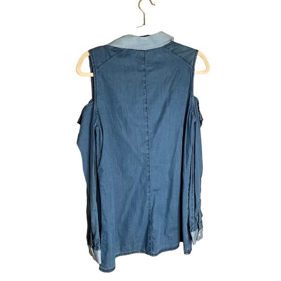 Asos Denim Shirt Cold Shoulders Button Up Cotton Medium Wash Womens Size 8 NWOT - Picture 2 of 6
